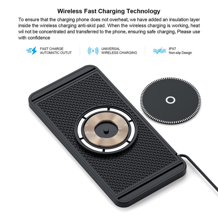 Per Apple / Huawei / Xiaomi Standard Qi Caricabatterie Wireless Magnetico per Auto Tappetino Antiscivolo con Luce Indicatrice