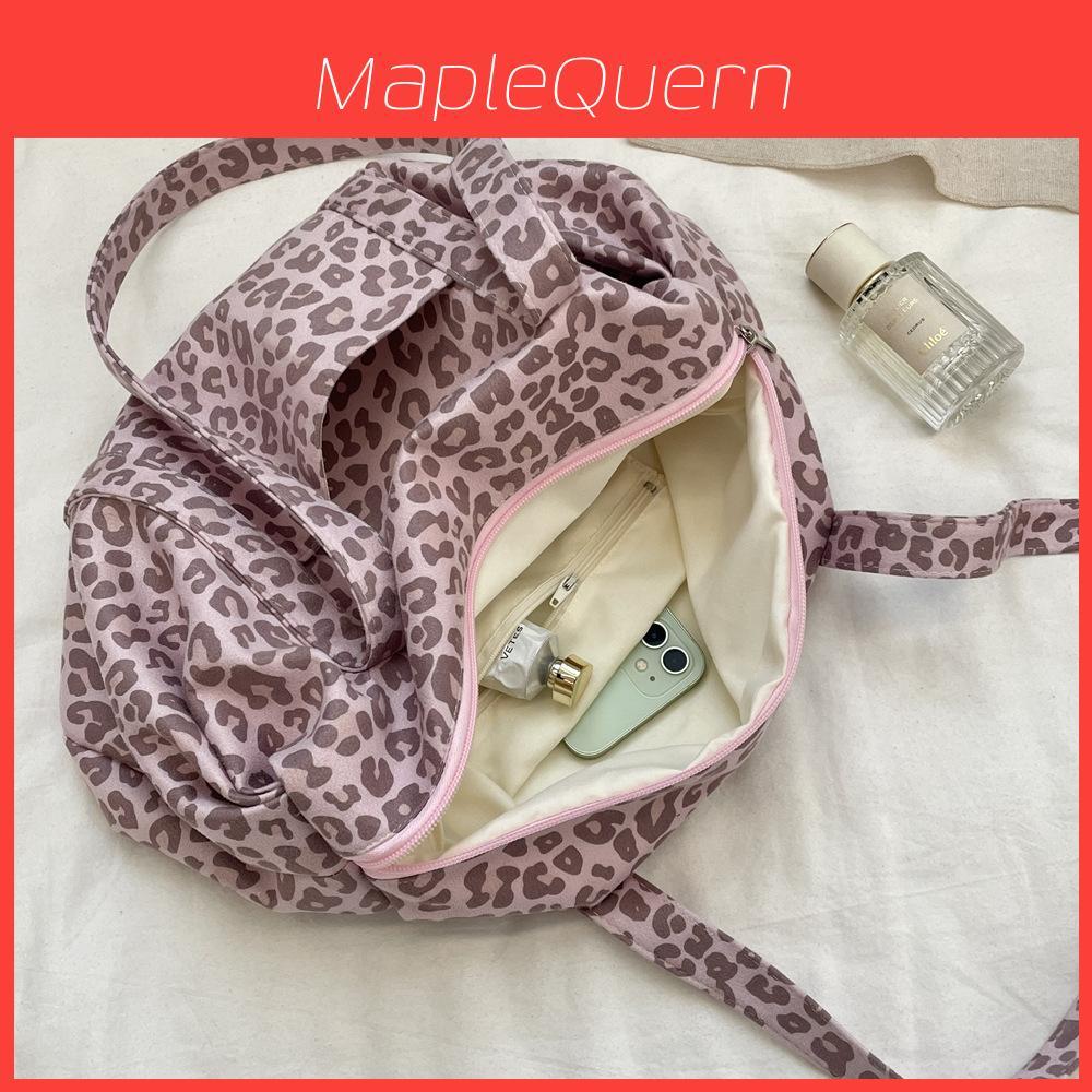 Leopard Print Tote Bag For Women With Soft Suede Material And Multiple Pockets For Daily Use