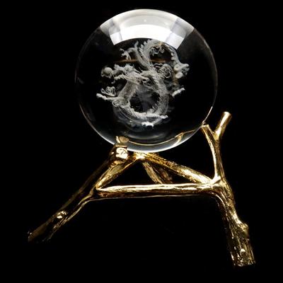 Dragon Crystal Ball 60mm Dragon God Zodiac Dragon Ornament Artificial Crystal Round Ball with Base New Year Lucky Charm Carving Ornament Dragon Year