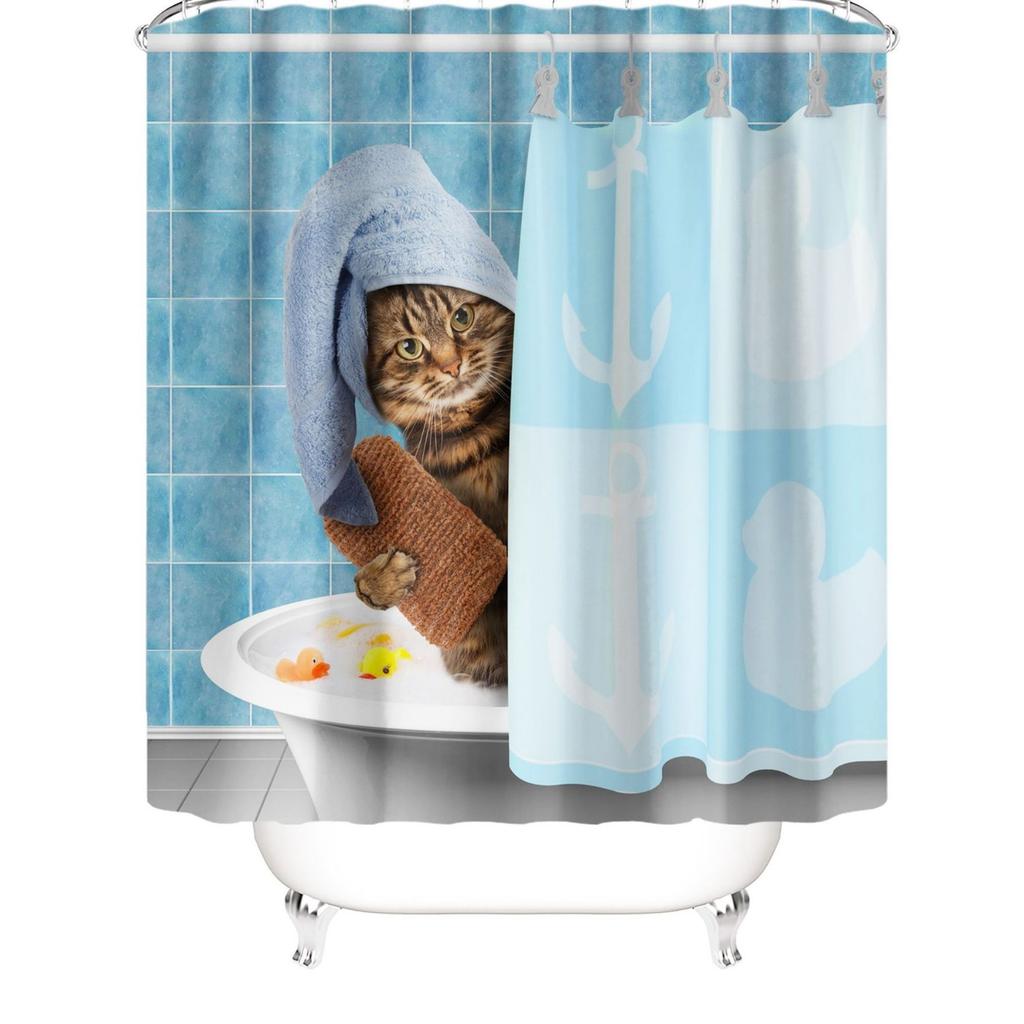Waterproof Shower Curtain Digital 3D Printing Fun Animal Cat Shower Curtain Partition Curtain Shower Cloth