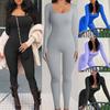 Amazon European and American Foreign Trade Women's Clothing Jumpsuit Autumn and Winter New Ribbed Square Neck Butt-Lifting Slim Sexy Jumpsuit
