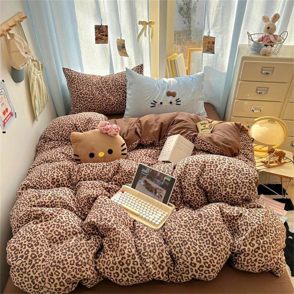 2026 Washable Leopard Print Chenille Kitten Bedding Set - Leopard Theme