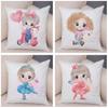 Lovely Girl and Cat Pillowcase Decor Cute Cartoon Child Cushion Cover Pillow Case for Children Room Sofa Home Car 45x45cm