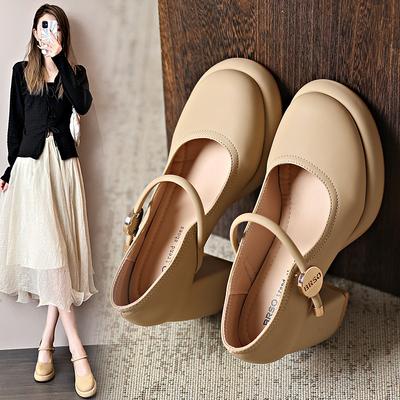High-heeled Women's Versatile Thick-soled New Leather Single Shoes