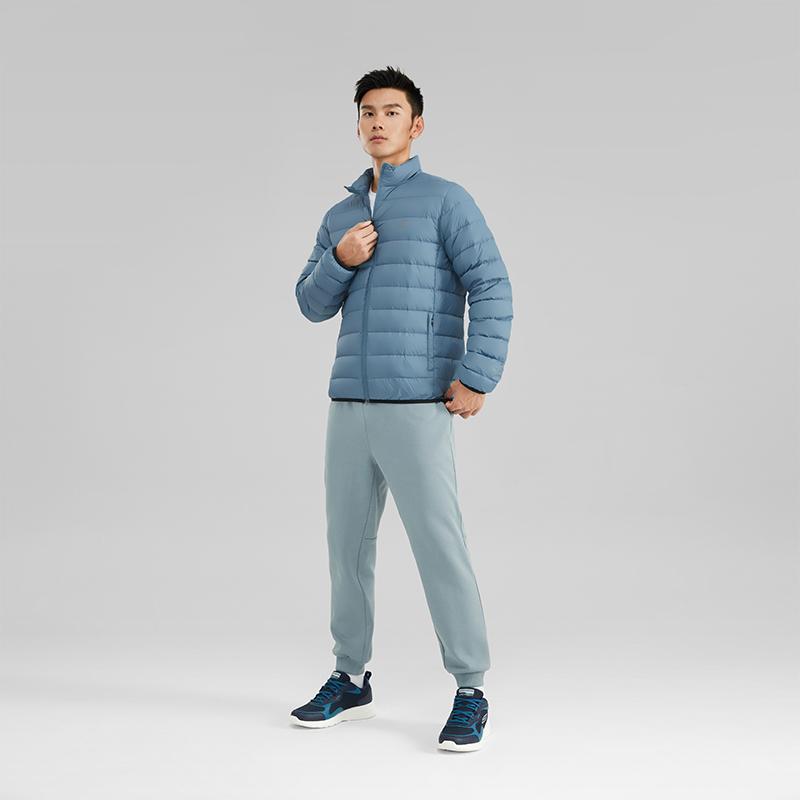 Skechers Solid Color Zipper Stand Collar Long Sleeve Quilted Down Jacket Men Outerwear Copenhagen-Blue P322M045-0378