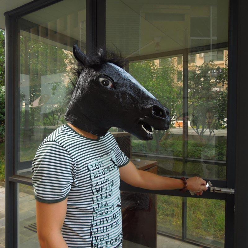 

Halloween Cosplay Horse Head Mask Latex Animal Party Costume Prop Toy Novel Jk чёрный