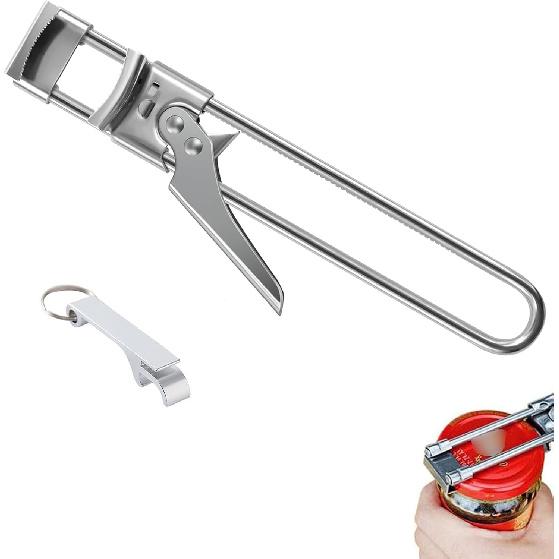 Jar Opener,Adjustable Non-Slip Multifunctional Stainless Steel Can Opener,Multi Opener Set with Jar Opener Gripper Pad and Bottle Opener Keychain
