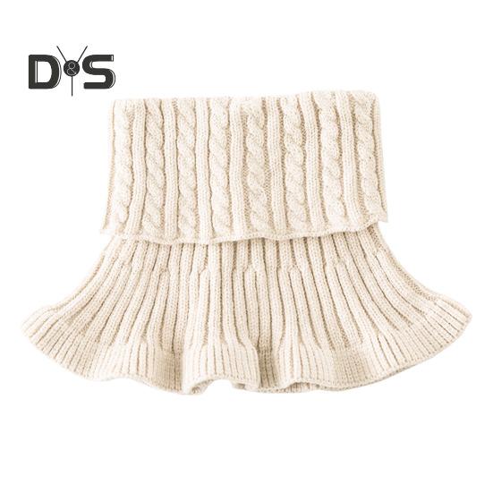 Gefälschter Schal für Damen, hoher Kragen, gedrehte Textur, Rüschenbesatz, einfarbig, Strickkragen, Herbst/Winter, verdickter, warmer falscher Kragen