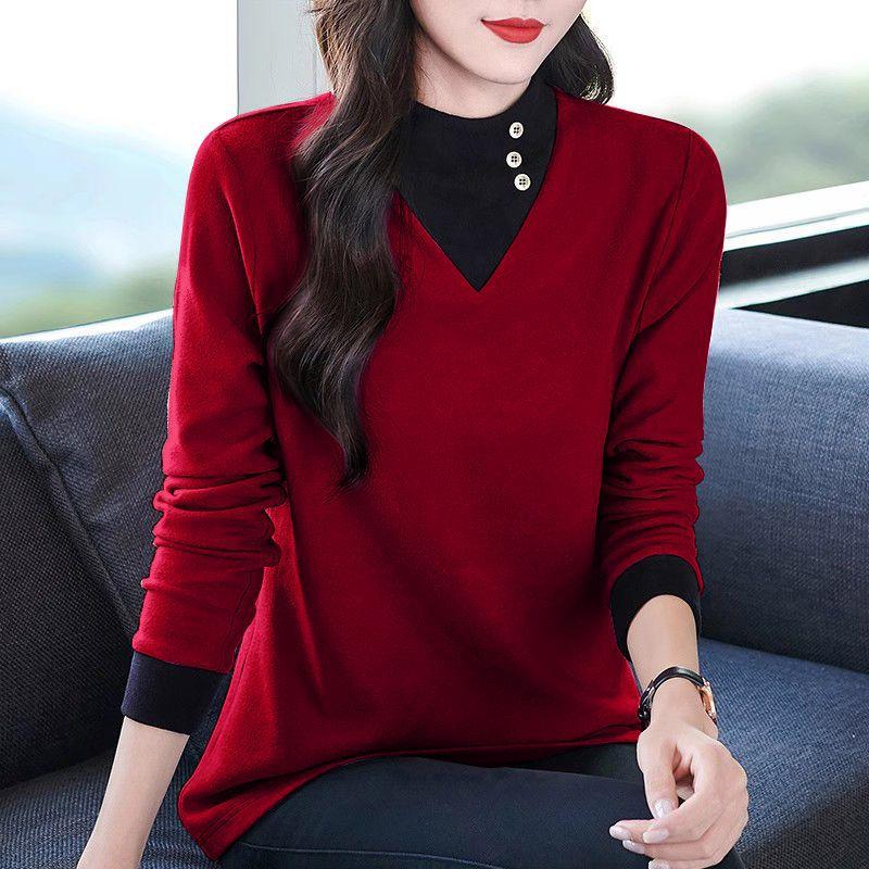 

Рубашка Developer Base для женщин на осень и зиму, новый стиль, больший размер 200 Catties, поддельный двух с половиной, с высоким воротом, термобелье 4XL