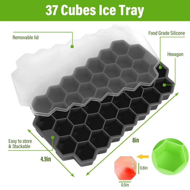 37 Cavity Honeycomb Ice Cube Trays Reusable Silicone Ice Cube Mold Bpa Free Ice Maker With Removable Lids Creative 13 Cavity