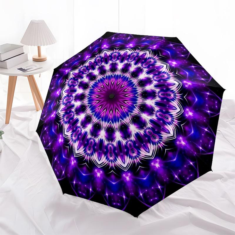 1pc Purple Mandala Automatic Open/Close Umbrella, Compact Travel Umbrella, 8-Rib Sturdy Frame - Ideal Gift for Friends Yy251118011