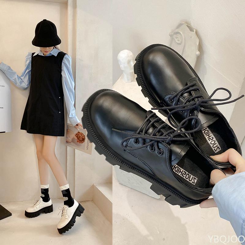 Fashion 2024 Autumn New Fashtion Platform Pu Leather Women's Flat Shoes Lace-up Square Heel Thick Heel Women's Casual Loafers Shoes