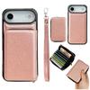 For iPhone Air Case Detachable Zipper Card Bag PU TPU Kickstand Phone Case with Strap
