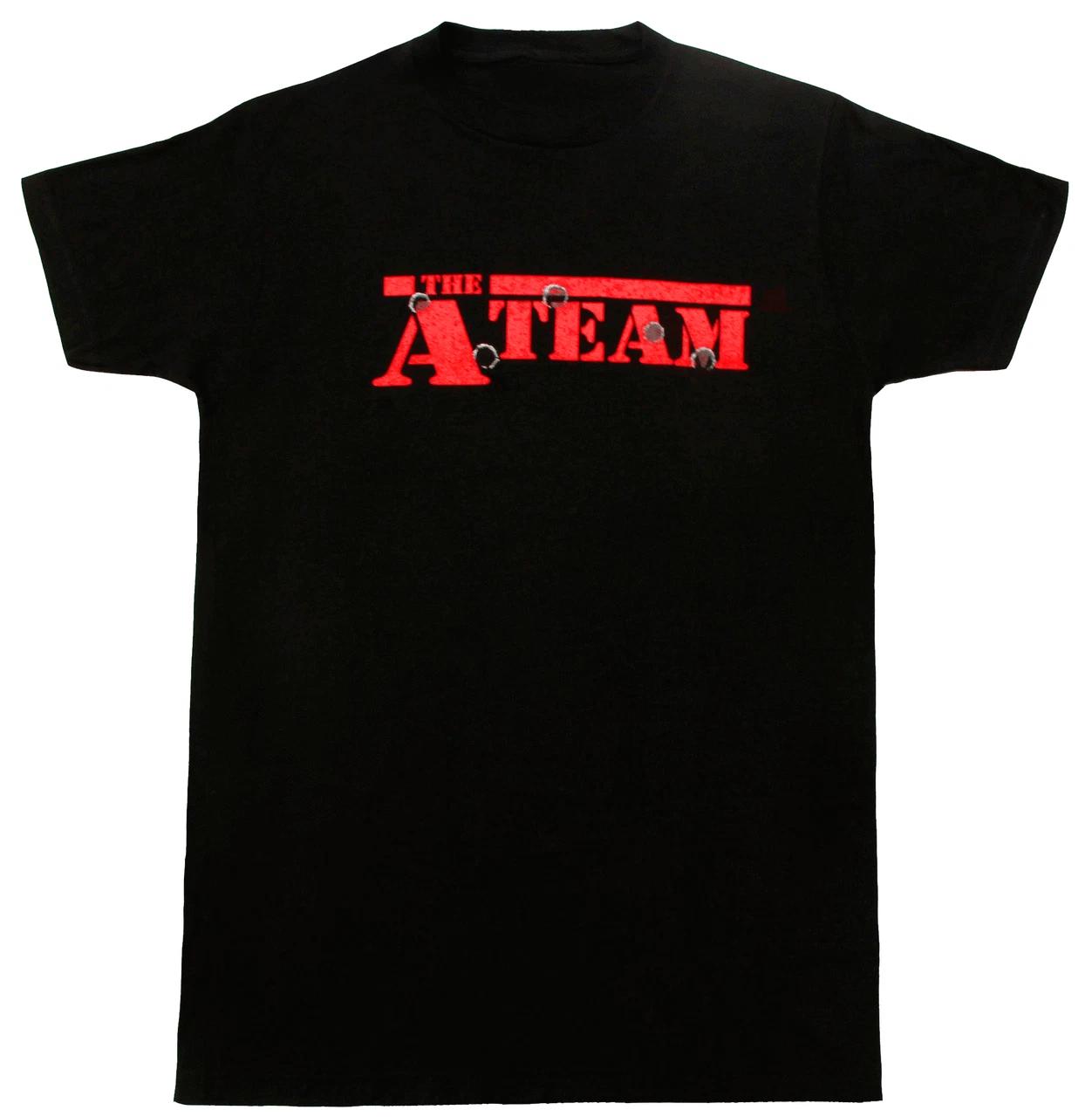 Adult Black Action Adventure TV Show The A-Team Bullet Holes 100% Cotton T-shirt Mens Tees Top Tee S