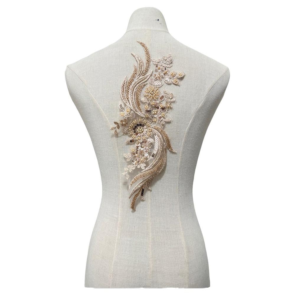 3D Flower Beads Lace Fabric Applique Patch Lace Sew on Patch Garment Applique Craft Accessories