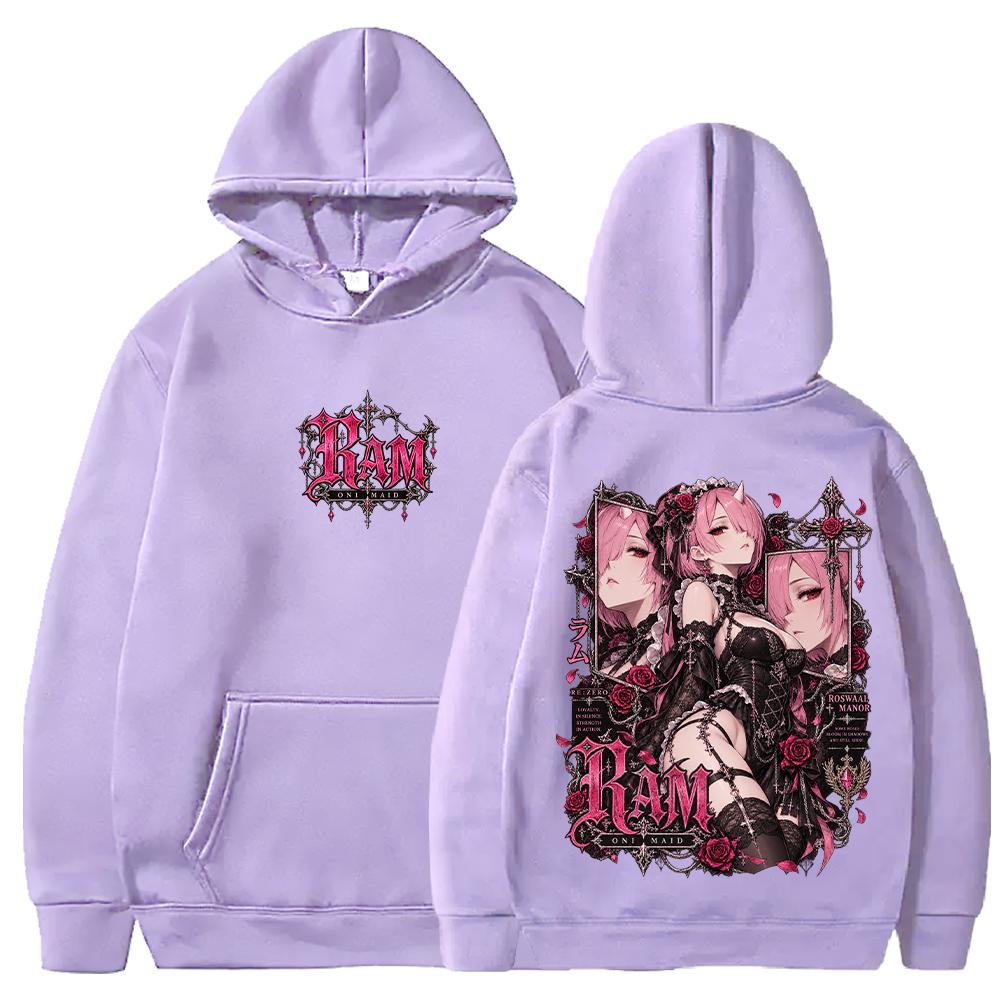 Trendy Re:Zero Anime Ram Y2k Hoodies Harajuku Gothic Streetwear Men Women Fall Winter Long Sleeve Casual Fleece Hooded Top