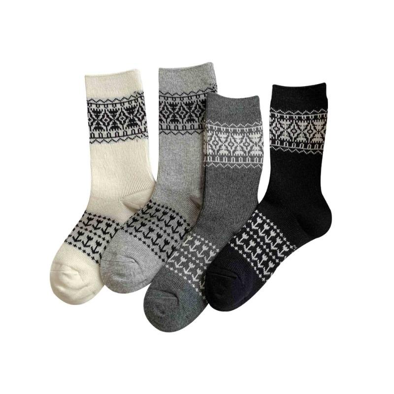 Female Spring and Autumn Ethnic Style Retro Thick Color Cylinder Pile Socks