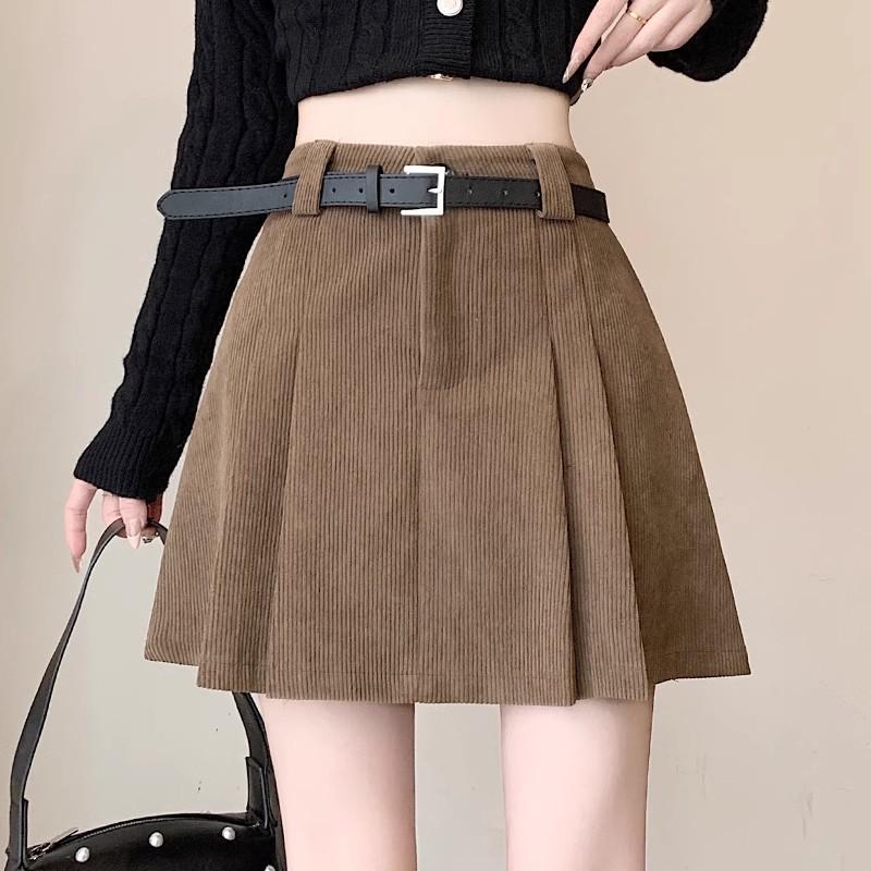 

Ladies High-Waist Corduroy A-Line Skirt – Autumn/Winter 2024 Collection, Slimming Petite Pleated Design XL