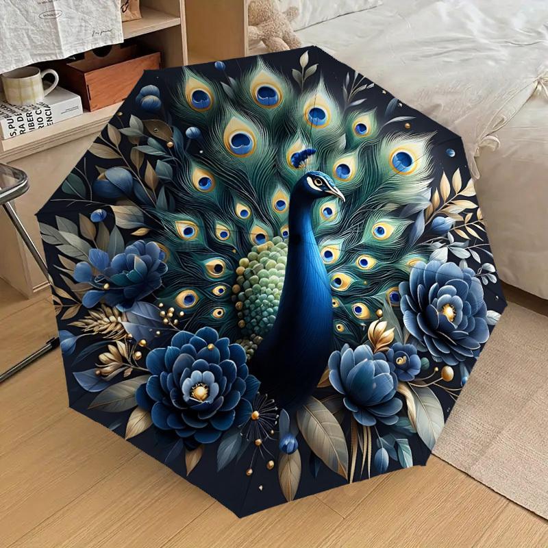 1PC Peacock Flowers Automatic Open/Close Umbrella with Windproof, 8-Rib Sturdy Canopy, Durable Ribs, Fashionable Design,1287a
