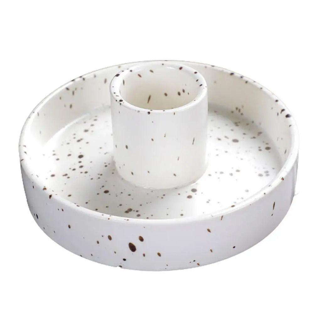 Ceramic Candle Holder Tray Easy To Clean Artistic Candlestick Minimalist Round Palo Santo Incense Burner Home Decoration