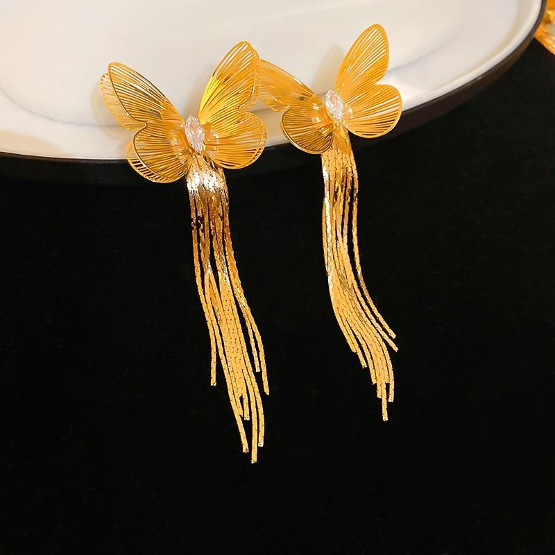 Silver Needle Metal Style Long Zircon Leaf Tassel Earrings Exquisite Fashion Earrings Cold Wind Light Luxury Temperament Earrings