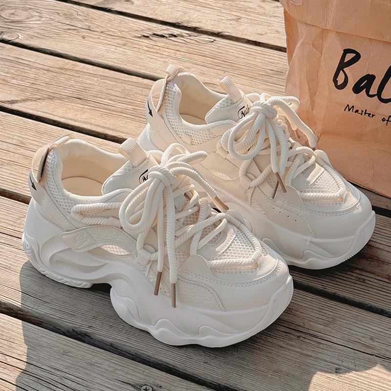 

Fashion Sports shoes for women in summer 2025 new mesh shoes for women breathable mesh shoes thick soled white shoes 40