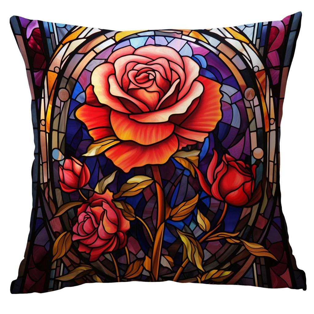 New Vintage Floral Pillowcase Creative Colored Glass Printed Home Sofa Car Cushion Pillowcase