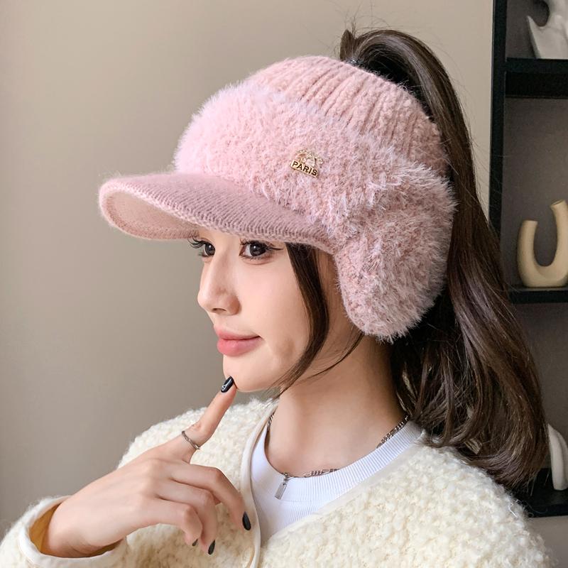 Új Női Nyúlszőr Téli Sapka Plüss Szőrrel Bélelt Meleg Sapkák Nőknek Alkalmi Téli Kötött Sildes Sapka