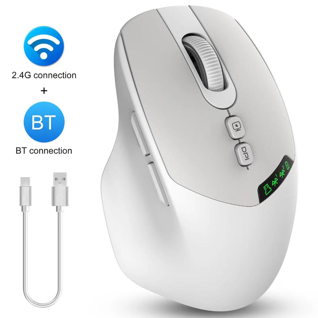 Lightweight Noiseless Dual Mode Wireless Mouse Bluetooth 2.4G Silent Click DPI Adjustable, 500mA Battery Display Best-Seller