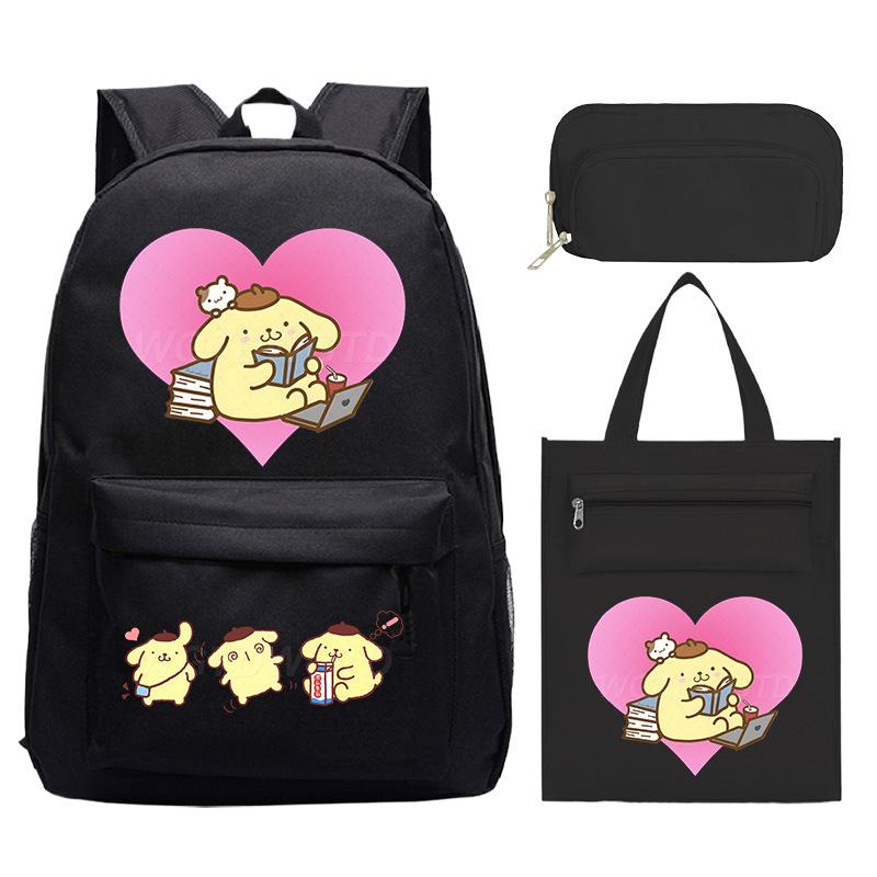 Pudding Dog Cartoon Children'S Schoolbag Three-Piece Set For Primary And Secondary School Students Versatile Backpack Tutoring Bag Pencil Case