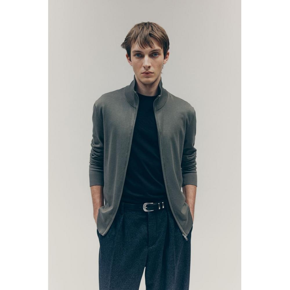 H M sliM Fit Zip Up Cardigan Dark Green