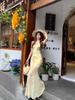 Vacation Style Strap Backless Suspender Dress Women's Summer Floral Dress Spice Girl Waist Fishtail Skirt Hip Wrap Dress