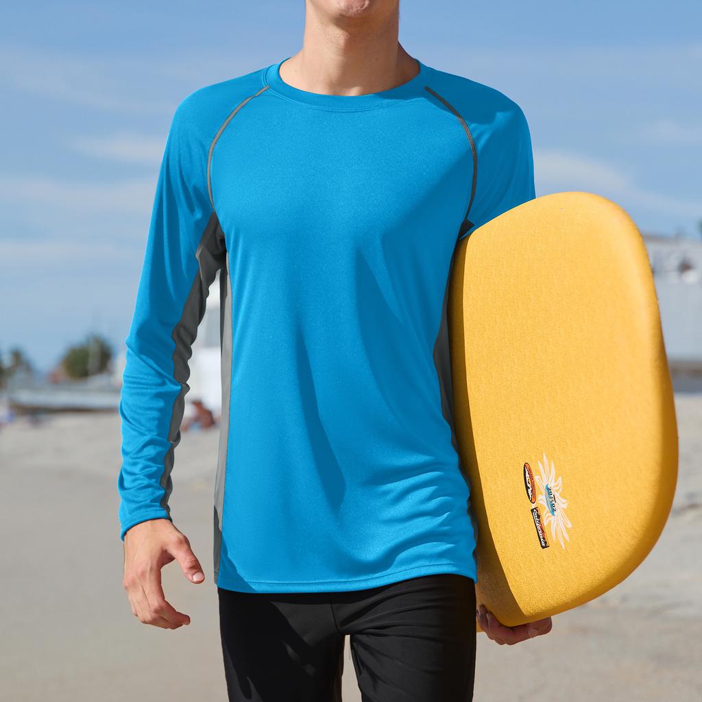 CHARMLEAKS Mens UPF 50+ Long Sleeve Rash Vest Quick Dry Rash Guards Surfing Swim Shirt