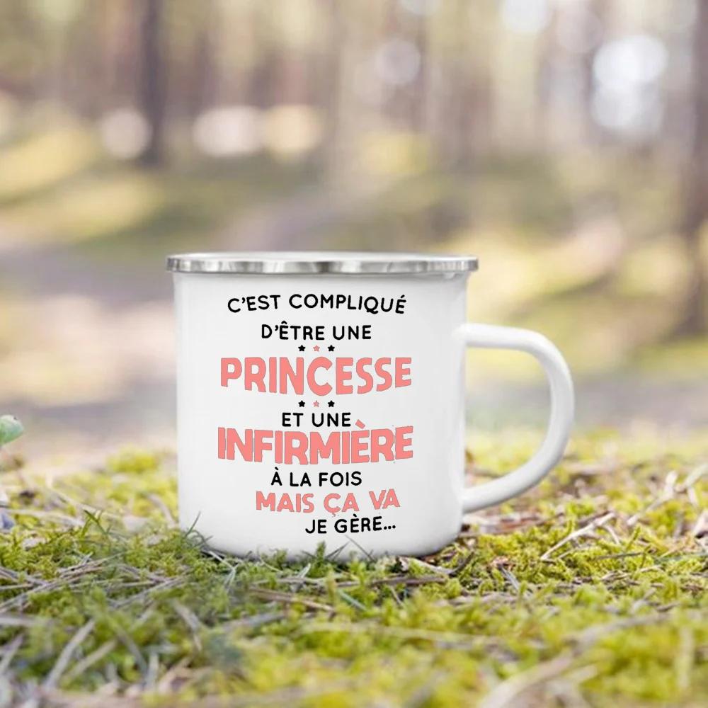 Beste Krankenschwester Französisch Bedruckte Emaille Tassen Kaffeebecher Trinken Wein Saft Tasse Dessert Kakao Milch Henkeltasse Bestes Geschenk für Infirmiere
