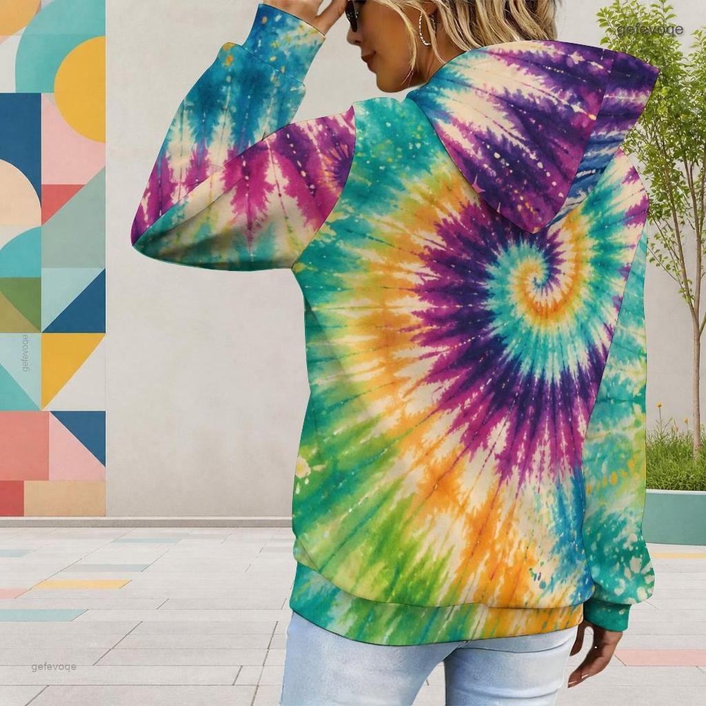 Women Plus Size Long Sleeve Drawstring Hoodie Galaxy Space Print Black Kangaroo Pocket Pullover
