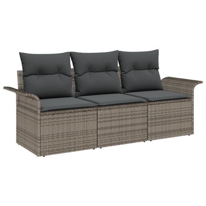 VidaXL Ensemble 3 Canapés de Jardin avec Coussins Gris Rattan Poly 3345219