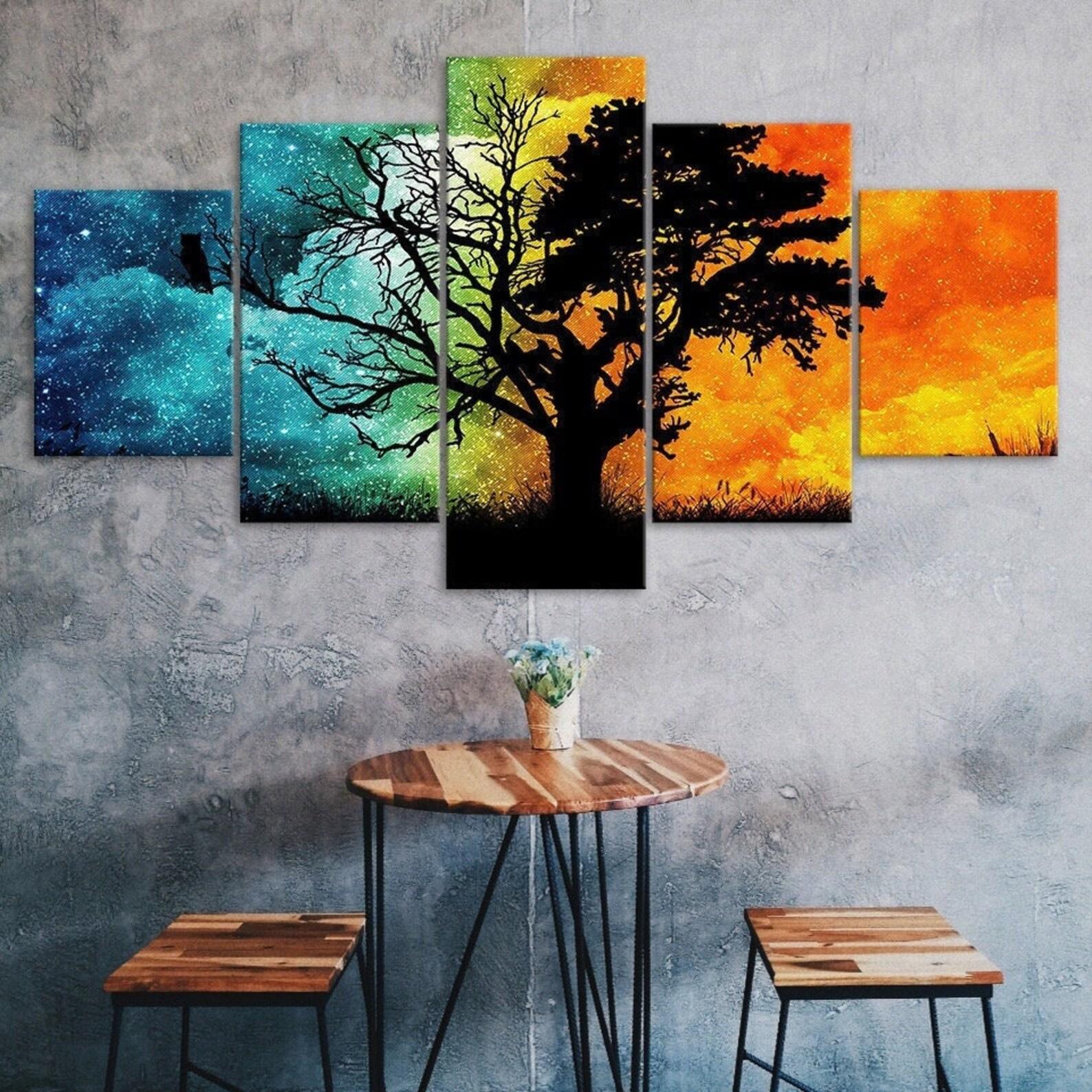 

Abstract Yin Yang Tree Shadow Silhouette Fantasy World 5 Piece Five Panel Canvas Print Modern Wall Art Poster Home Decor Gift For Him Her 20X35 20X45 20X55CM