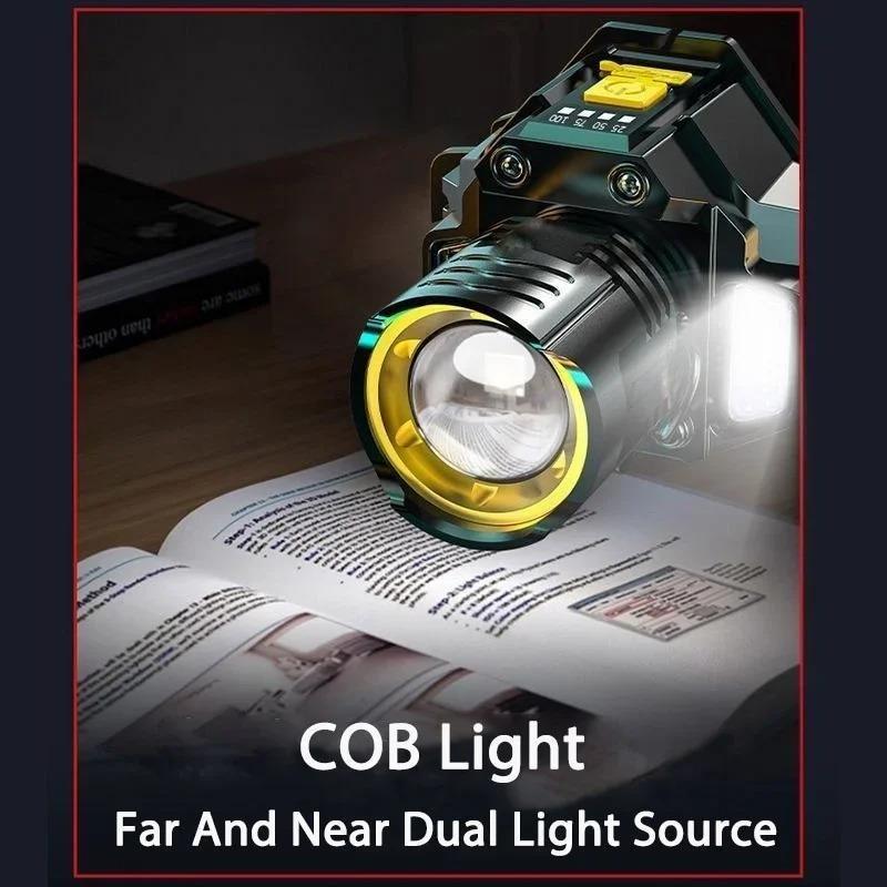 Sensor Headlamp LED Flashlight 1200mAh Powerful COB Headlight Head Torch Built-in Battery USB Type-C Rechargeable Fishing Camping Lantern