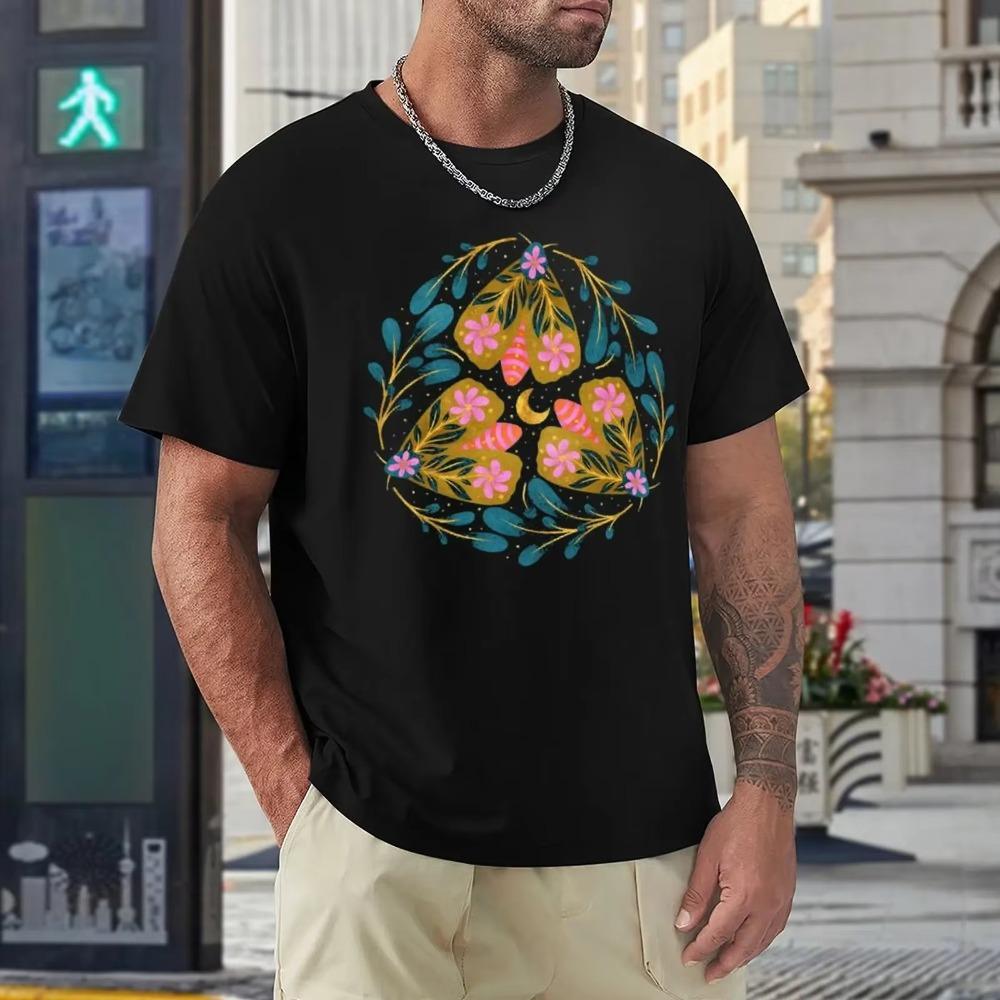 Mother's Day Floral Moths Men's Extra Soft Re T-shirts Hipster T-shirt Round Neck  Sport  Funny Aactivity Competition USA Size