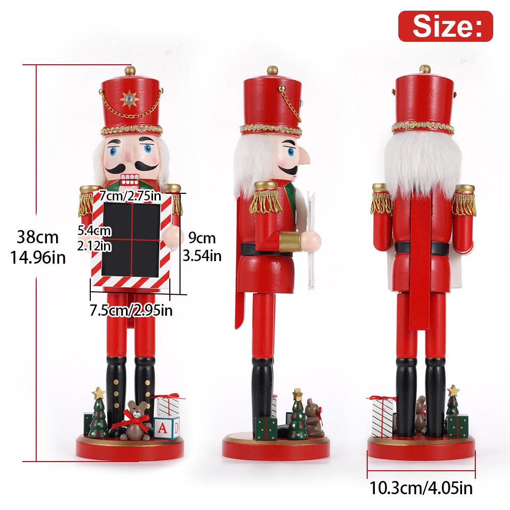 38CM Christmas Nutcracker Wooden Nutcracker Ornament Handwriting Soldier Figure Doll Home Office Desktop Xmas Decoration Gift