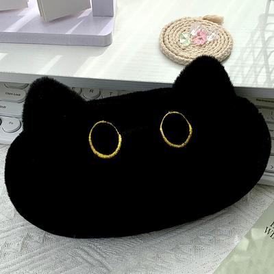 Lindo Estuche de Felpa de Gato Negro Estuche de Lápices de Dibujos Animados de Animales Muñeca Bolsa para Bolígrafos Gran Capacidad Bolsa de Almacenamiento de Papelería Útiles Escolares Bolsa de Cosméticos