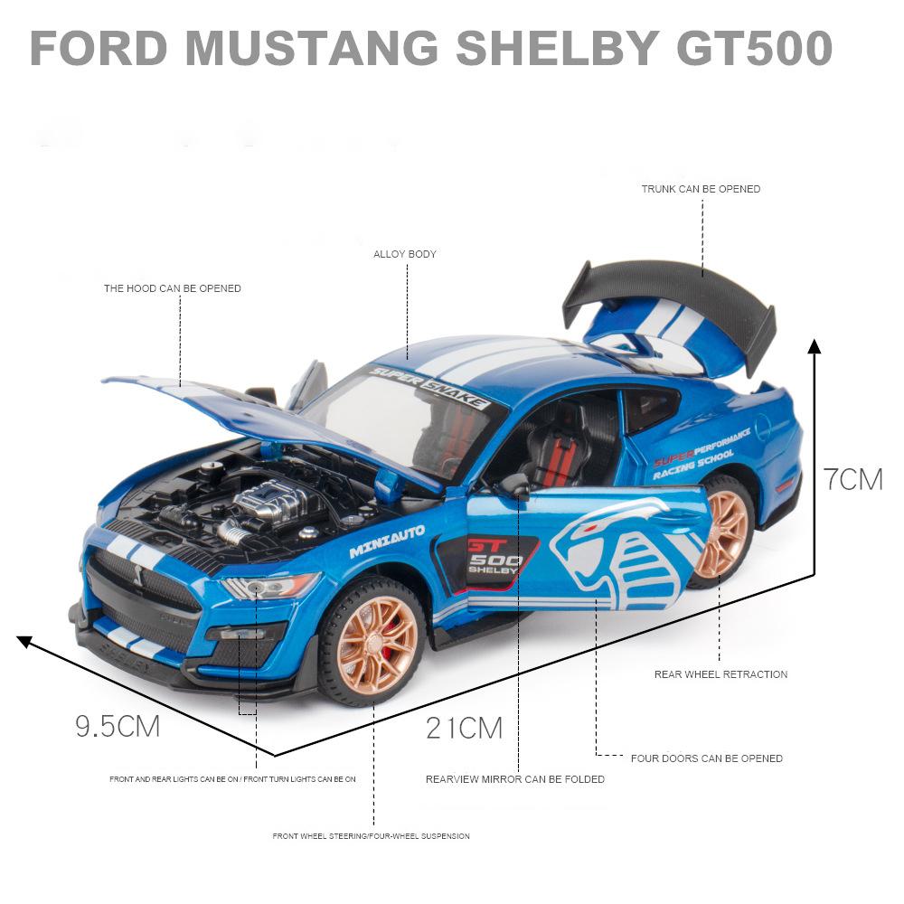1/24 Ford Mustang Shelby GT500 Alloy Muscle Car Model Sound and Light Pull Back Children's Toy Collectibles Birthday Gift