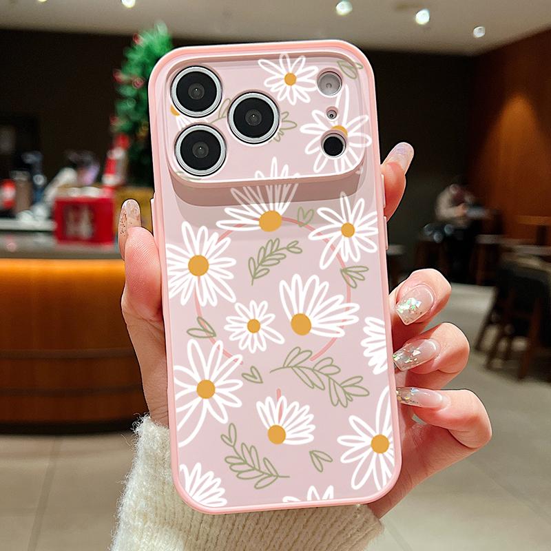 White Line Flowers Magnetic Phone Case For iPhone 17 Pro Max 16 15 14 13 Pro Max For Magsafe Wireless Charge TPU PC Back Cover