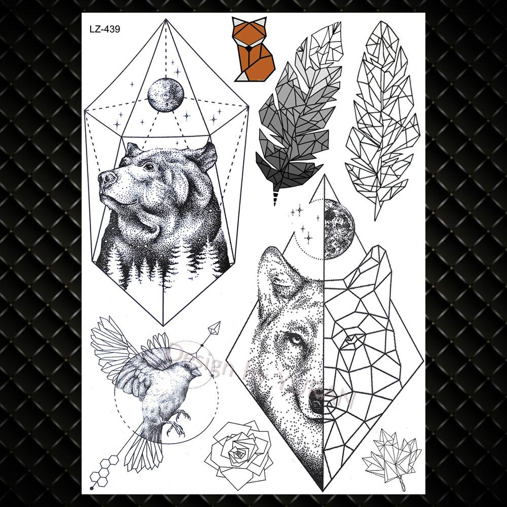 Night Forest Werewolf Tattoos For Men Women DIY Realistic Temporary Tattoos Geometric Fake Wolf Scorpion Tatoo Paper Stickers