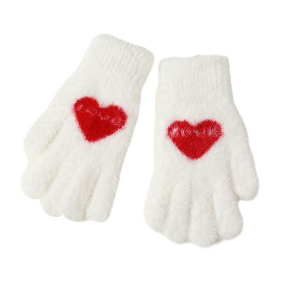 

1 Pair Women Gloves Fingerless Red Heart Design Soft Fleece Lined Touchscreen Warm Mittens Valentine Day New Year Accessories