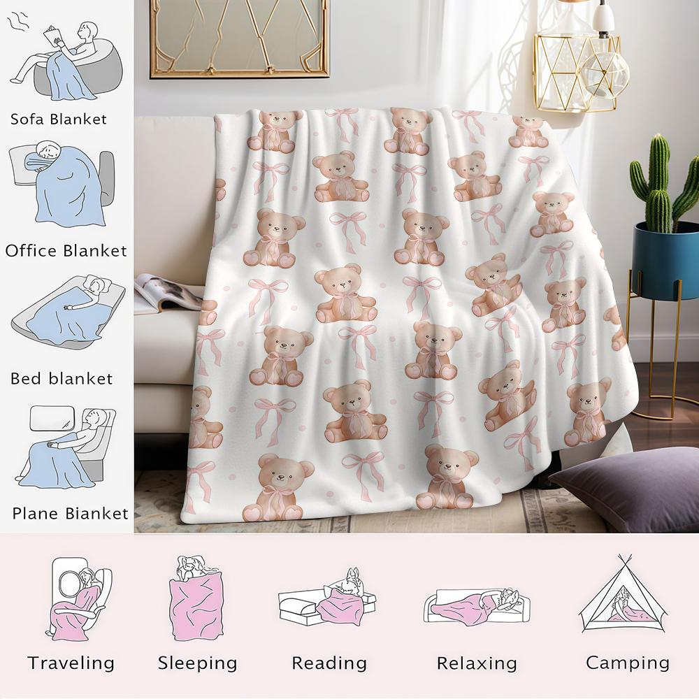 Blush Süßer Bär & Schleife Flanelldecke Warm Weich Halloween Weihnachten Sofa Warm Gemütlich Dekorative Deko Geschenk Für Alle Jahreszeiten