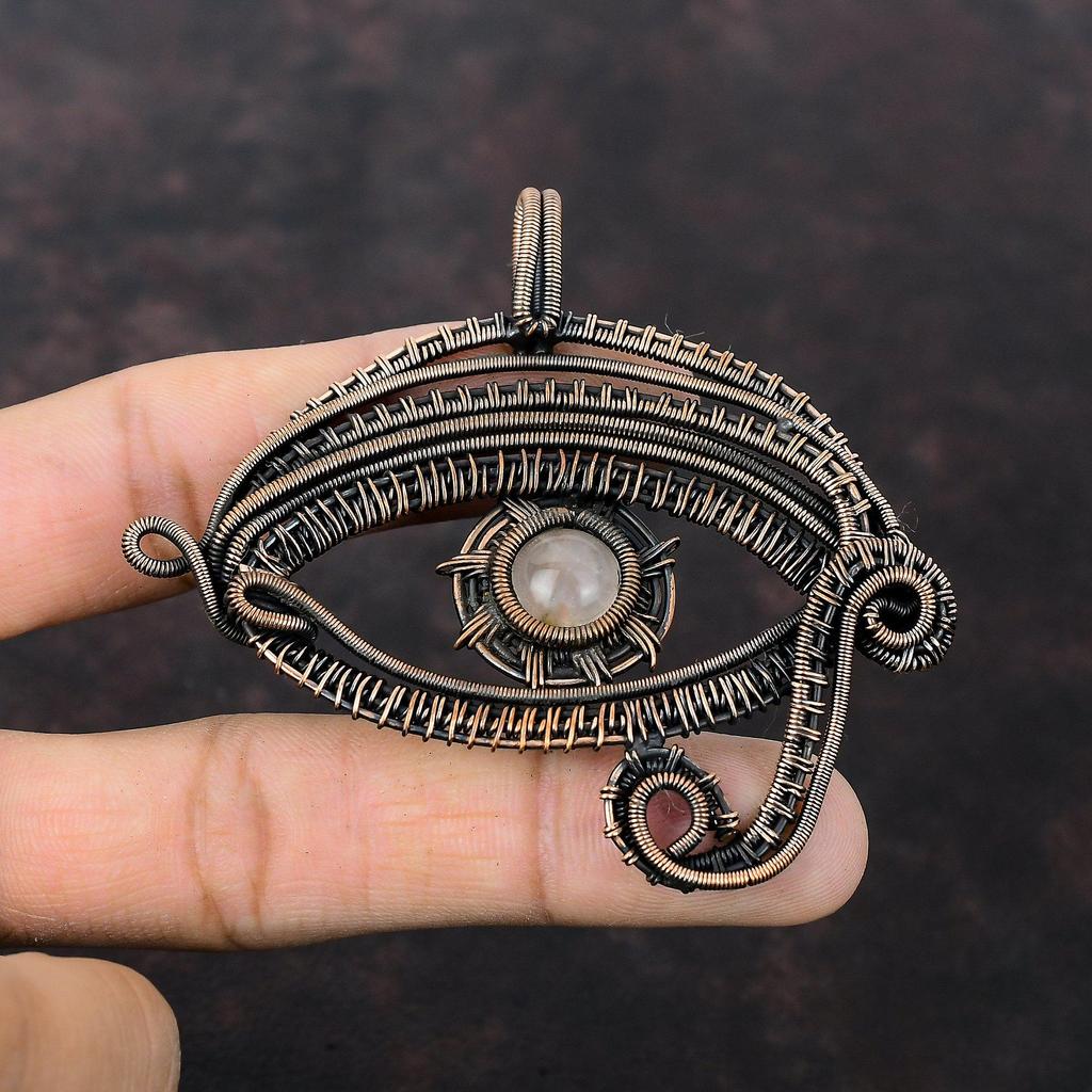 Evil Eye Rose Quartz Pendant Copper Wire Wrapped Pendant Handmade Gemstone Pendant Rose Quartz Jewelry Gift For Women Antique Copper Jewelry