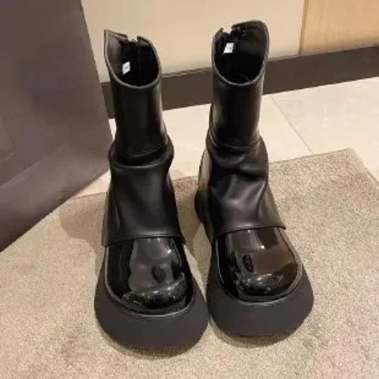 Womens Round Toe Platform Knee Thigh Boots Chunky High Heel Wide Tube Pull On Shoes Retro Chelsea Western New  Winter