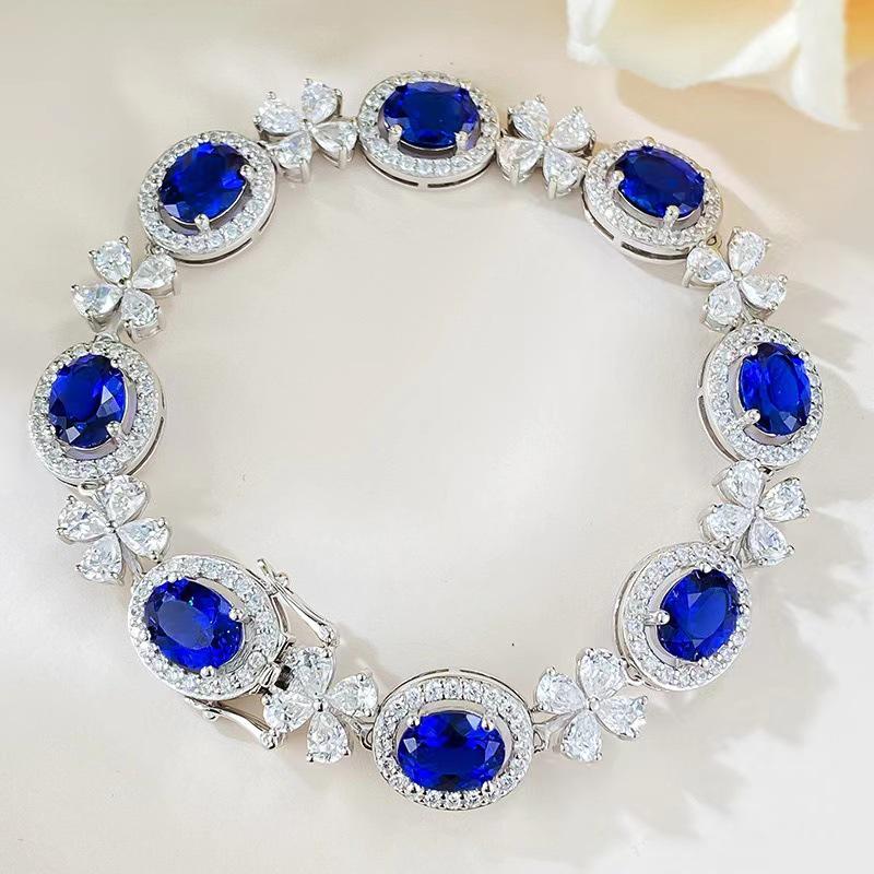 

Hui Zhi Yi 925 Silver Simulated Sapphire Oval Blue Women s Bracelet 18 cm