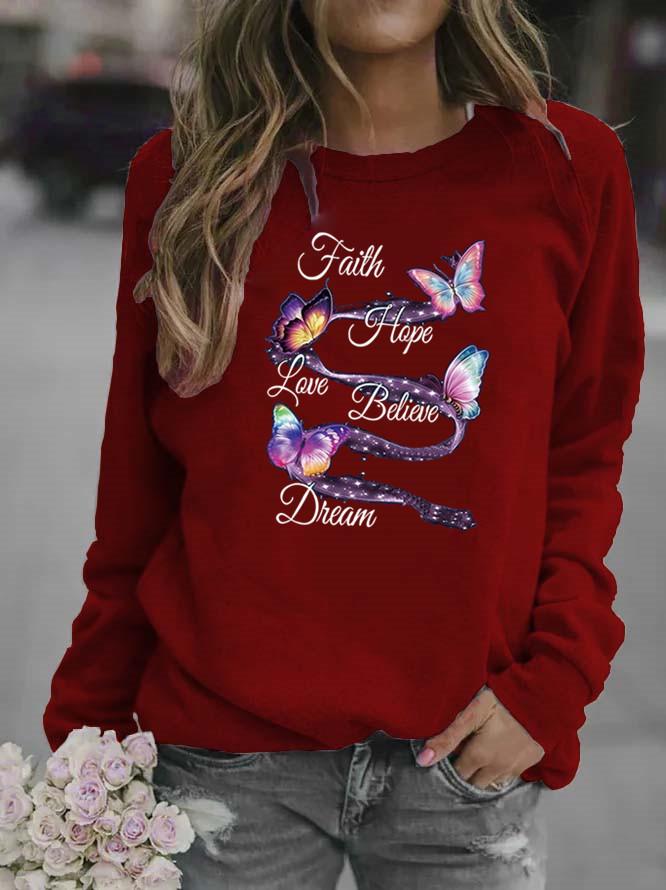 Butterfly Print Women's Round Neck Hoodie